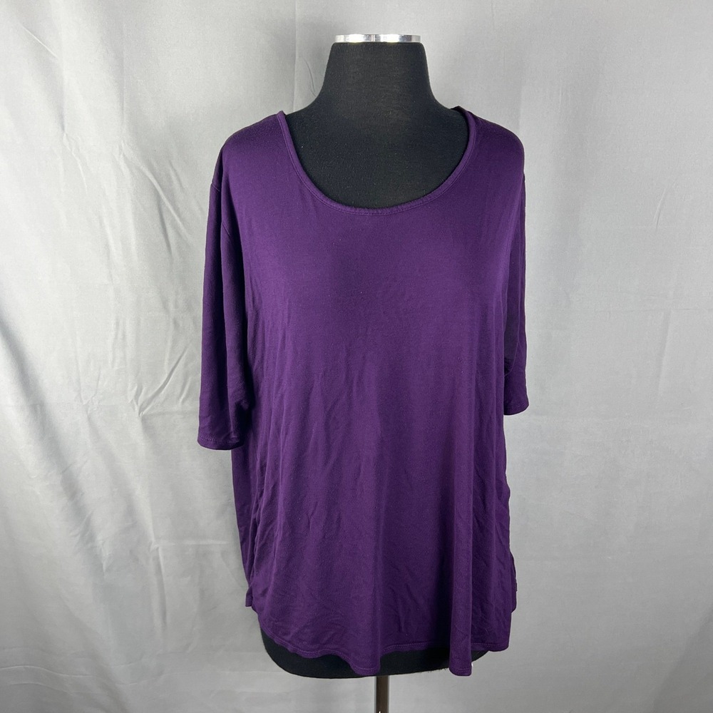 Shannon Ford New York Blouse Top Women 2X Purple Stretch Crochet Lace Scoop Neck